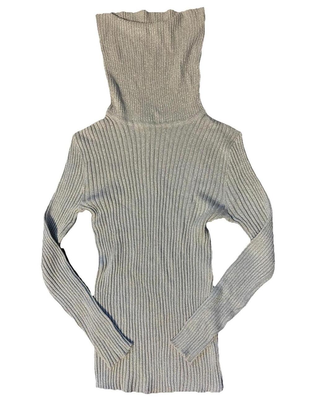 Vintage 70s Adriana White Silver Metallic Turtleneck Acrylic Sweater Womens M